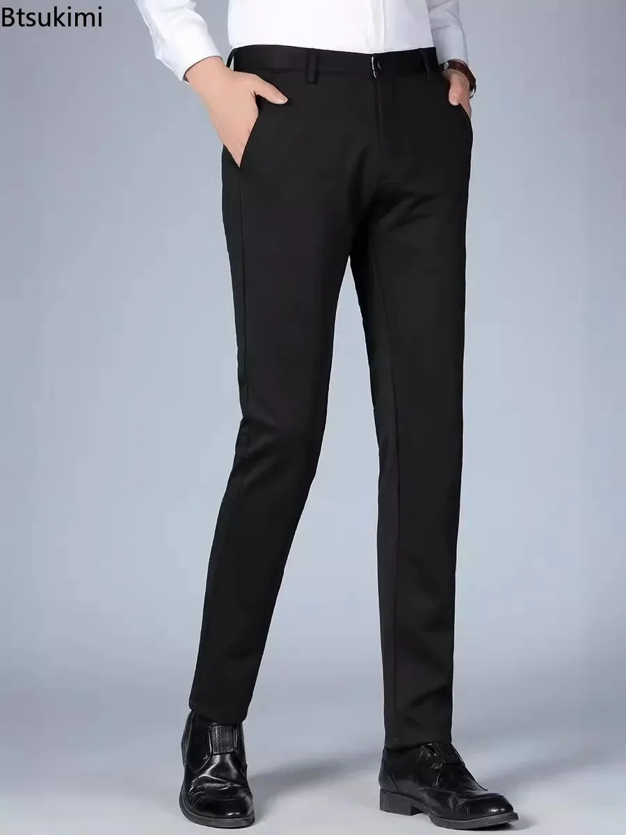 2025 New Men's Dress Pants High-end Business Formal Straight Pants Spring Autumn Thick Slim Elastic Non-ironing Suit Pants Male