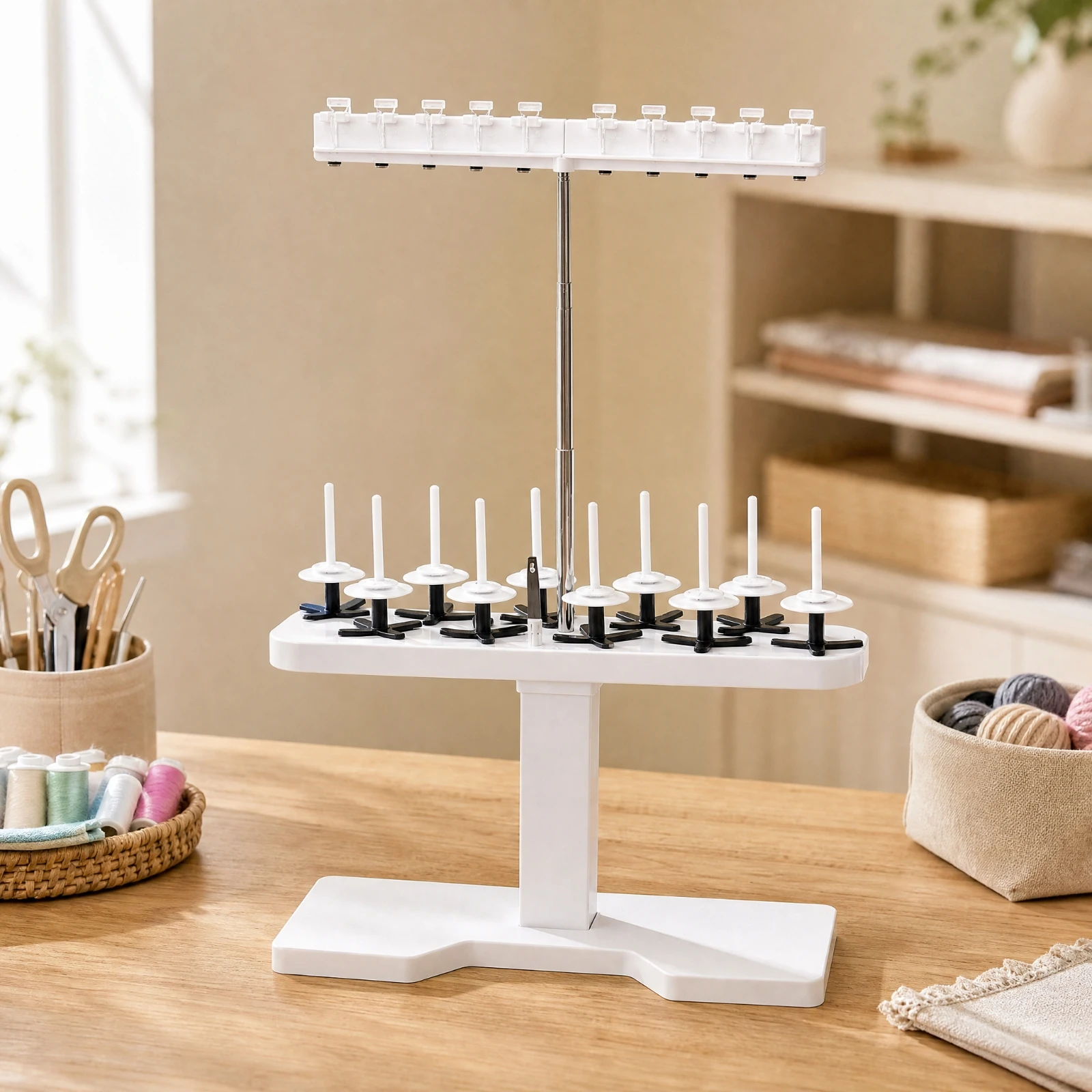 10-Spool Thread Stand Space-Saving Freestanding Thread Spool Stand Easy to Assemble Versatile for Sewers, Quilting Projects