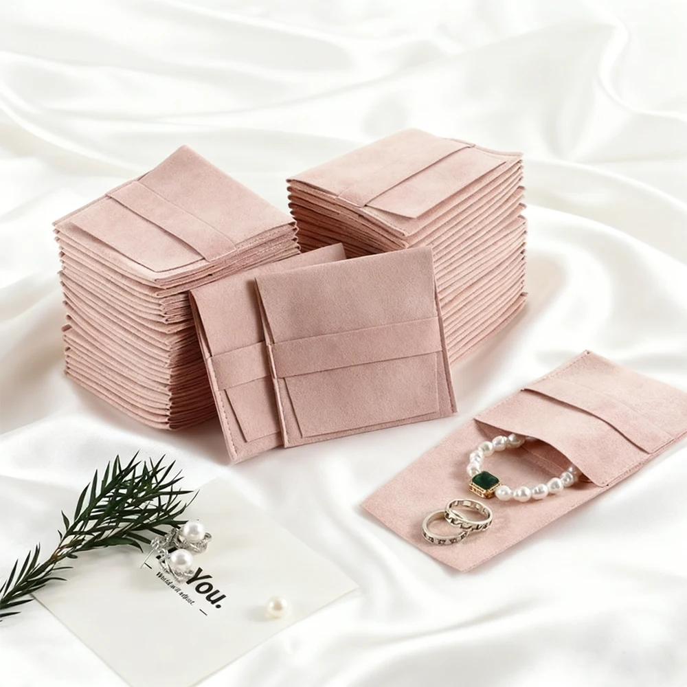 5 Stück Schmuckbeutel, 6,2 x 6,2 cm/8 x 8 cm, Mikrofaser-Wildleder-Samt, Umschlag, Klappe, Streifenbeutel, Ring, Ohrringe, Armband, Anhänger, Aufbewahrungssack