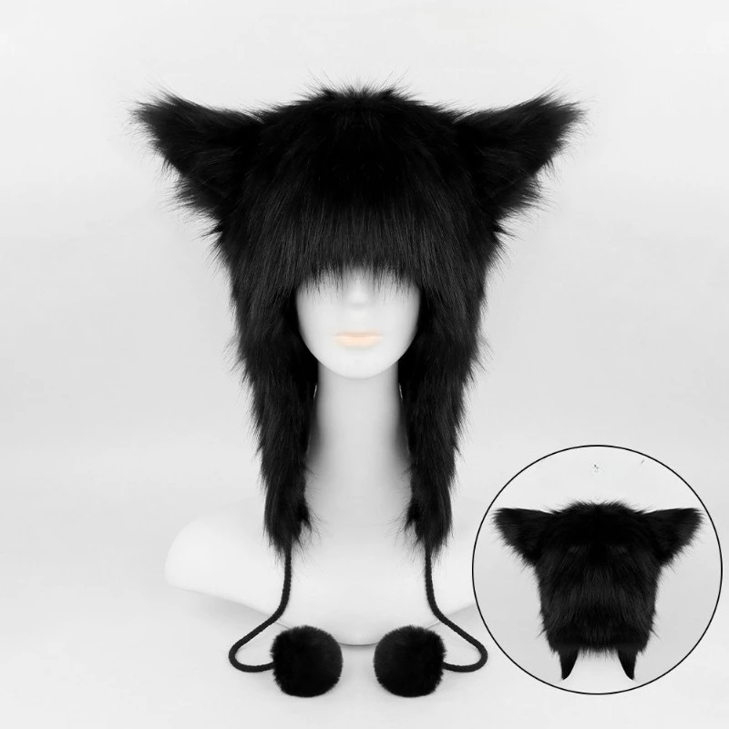 New Plush Cats Ears Hat Headwear Warm Furry Hat for Halloween Fox Costume Cosplay Anime Party Accessory Winter Windproof Hat