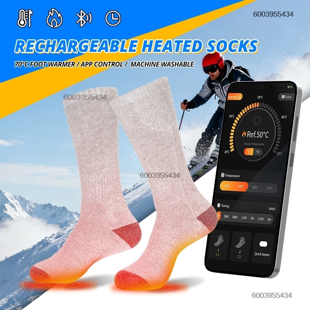 APP制御加熱靴下男性女性5000mah USB電気加熱スキーソックスフットウォーマースキースノーボードサイクリングサーマルソックス