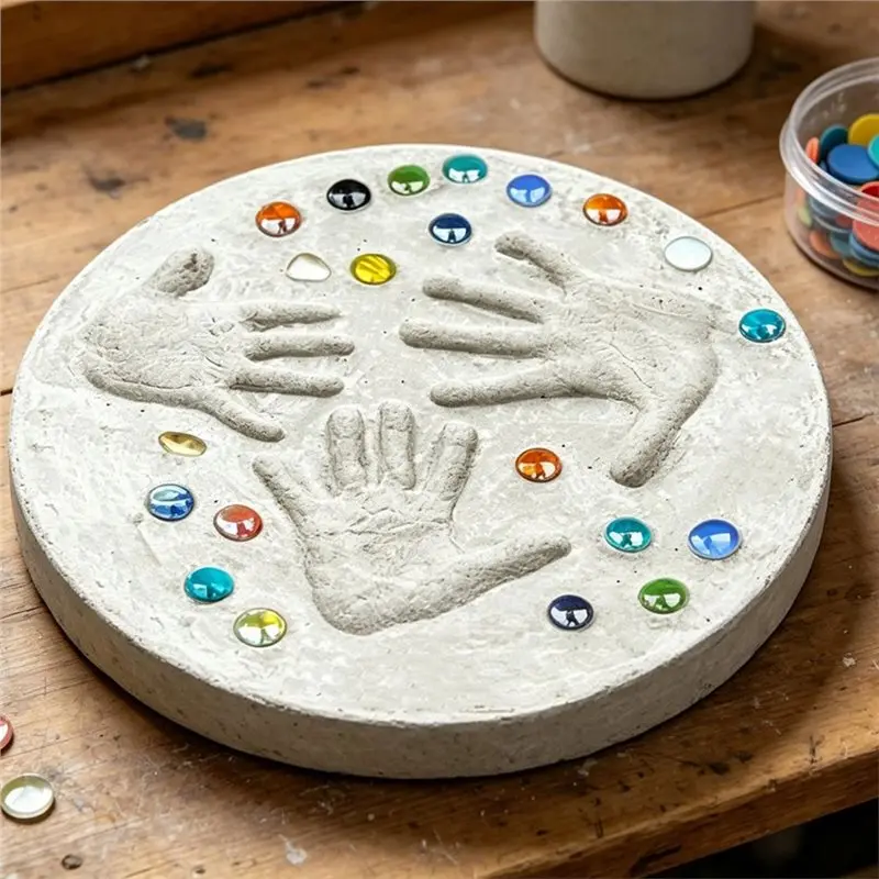 [ABFI!】 Moules en béton ronds de 10 pouces réutilisables pour empreintes de mains et de pieds, kit DIY pour pierres de jardin, artisanat pour immortaliser des moments spéciaux, sans ciment