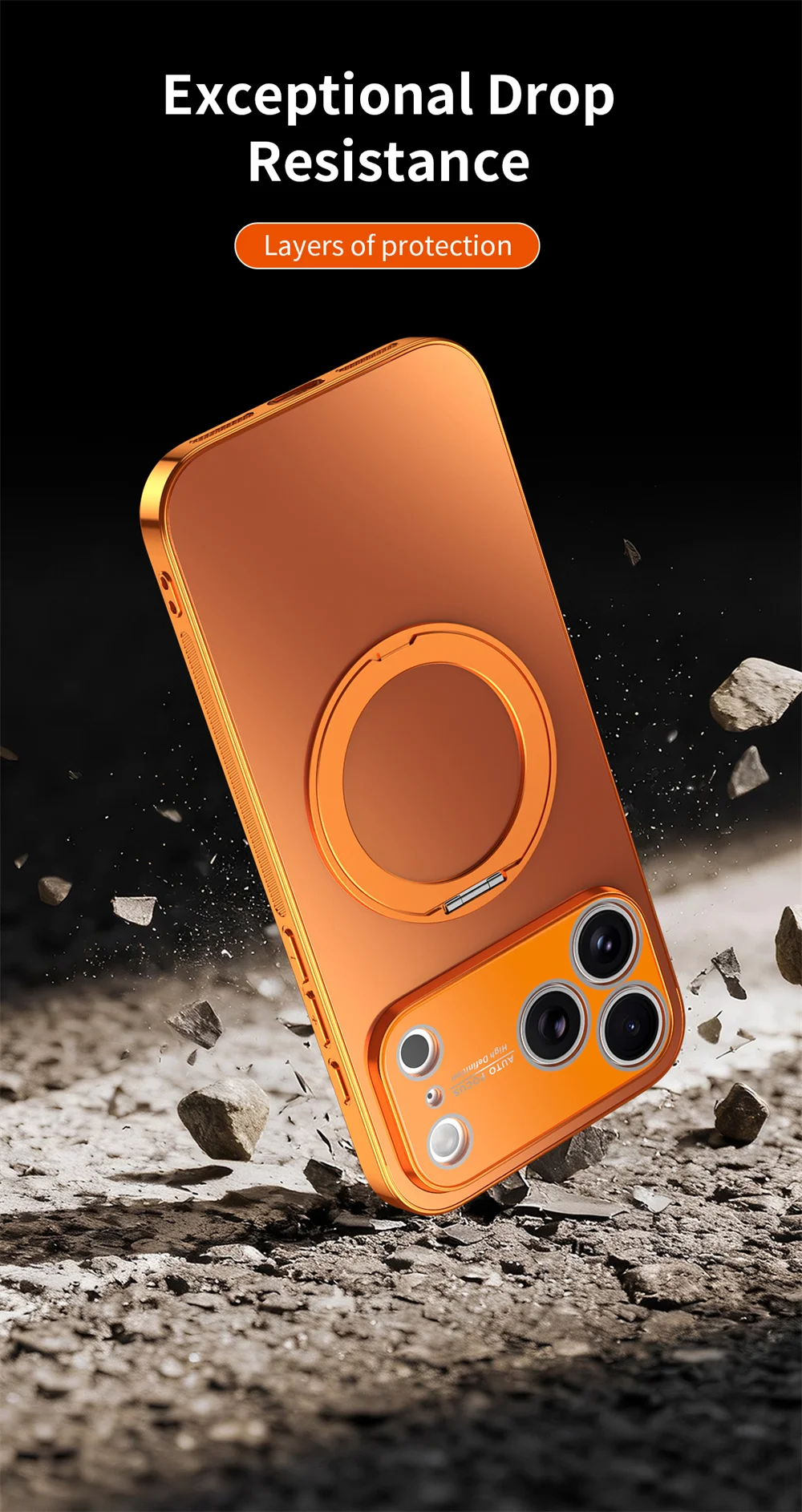 Magnetischer Ring, drehbarer, zusammenklappbarer Ständer, Handyhülle für iPhone 18 Pro Max, 17, 16, 15, 14, 13, mit Objektivschutz, einfarbige Hülle. – Detail 5