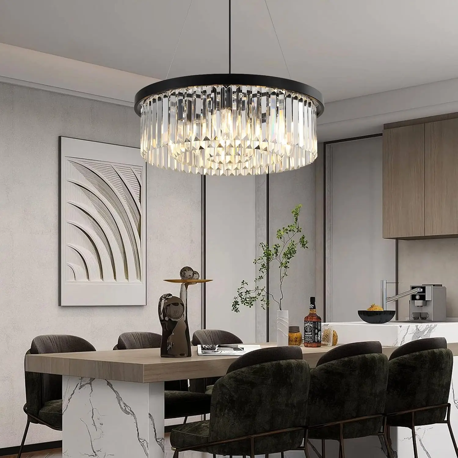 Modern Crystal Chandelier Living Room Crystal Lamp Modern Ceiling Light 60CM Round Hem Lamp Chandelier for Hallway Balcony Kitchen Bedroom Decorative