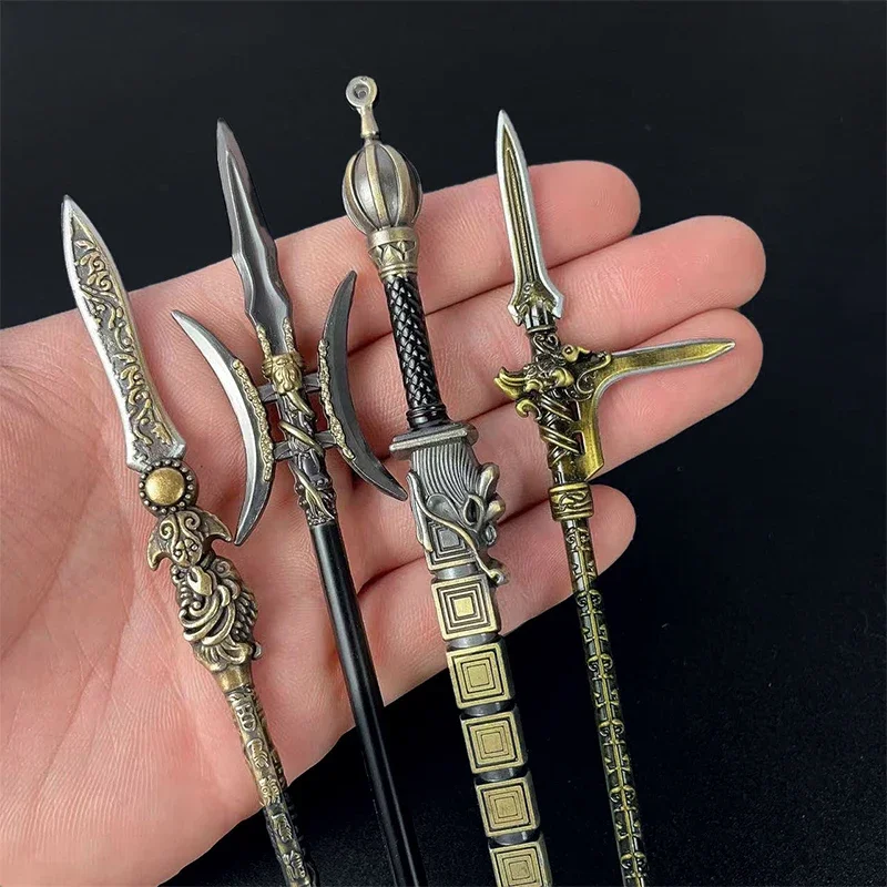 Full Metal Cold Lance of Ancient Tiger Head Chisel Golden Spear  Weapon Model Ornament Toys for Male Boy, Replica Miniatures, 2