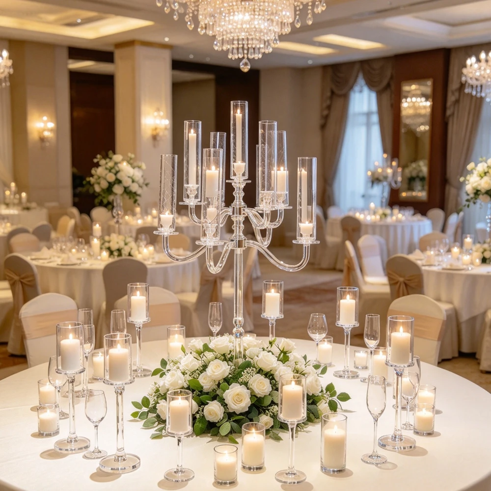 5/6/10pcs 100/110/120cm Crystal Iron Floor Candelabra for Wedding Centerpiece Customizable Color Tall Aisle Decor
