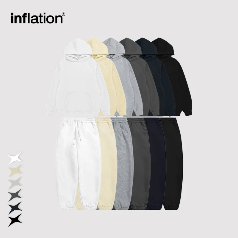 INFLATION Unisex Oversized Hoodies and Jogger Set 2023 Winter Thick Polar Fleece Lined Heavyweight Tracksuit Men Jogging Suit