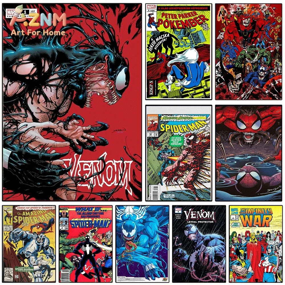 Venom Carnage Vintage Variant Comic Cover Canvas Wall Art Print Poster Unframed Canvas Painting Home Living Room Bedroom Wall