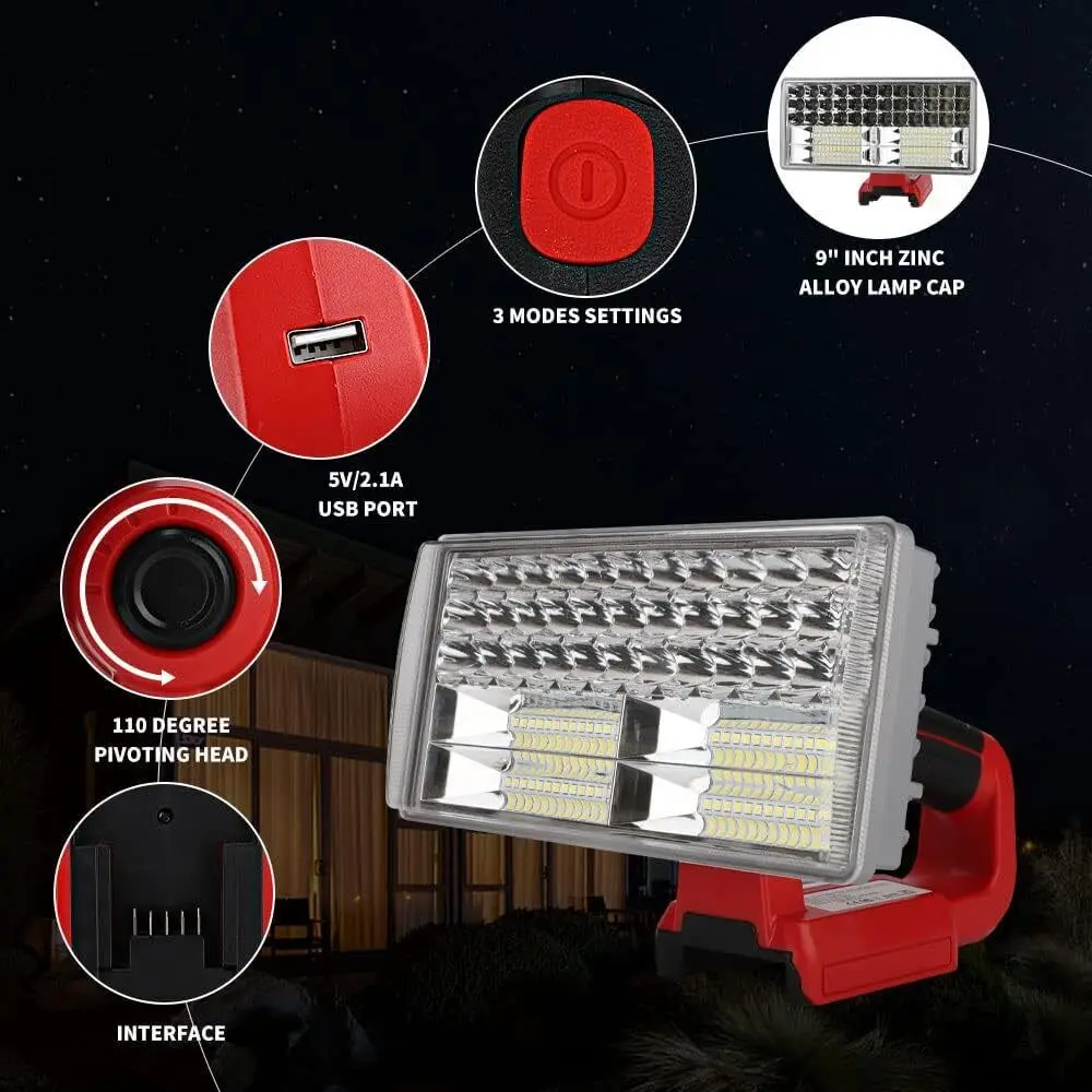 Imagem -05 - Lâmpada Led Luz de Trabalho para Milwaukee Bateria Li-ion Tocha Elétrica Exterior Multifuncional Camping Holofotes 18v 8