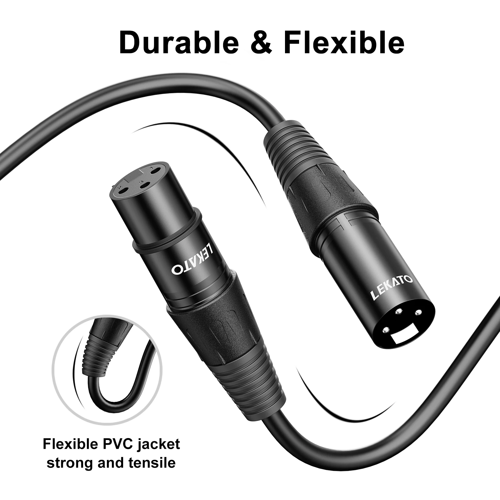Mics&Speakers Lekato Pure Copper Core 2-Pack 3Ft Xlr Cables Braided Shield Road-Ready
