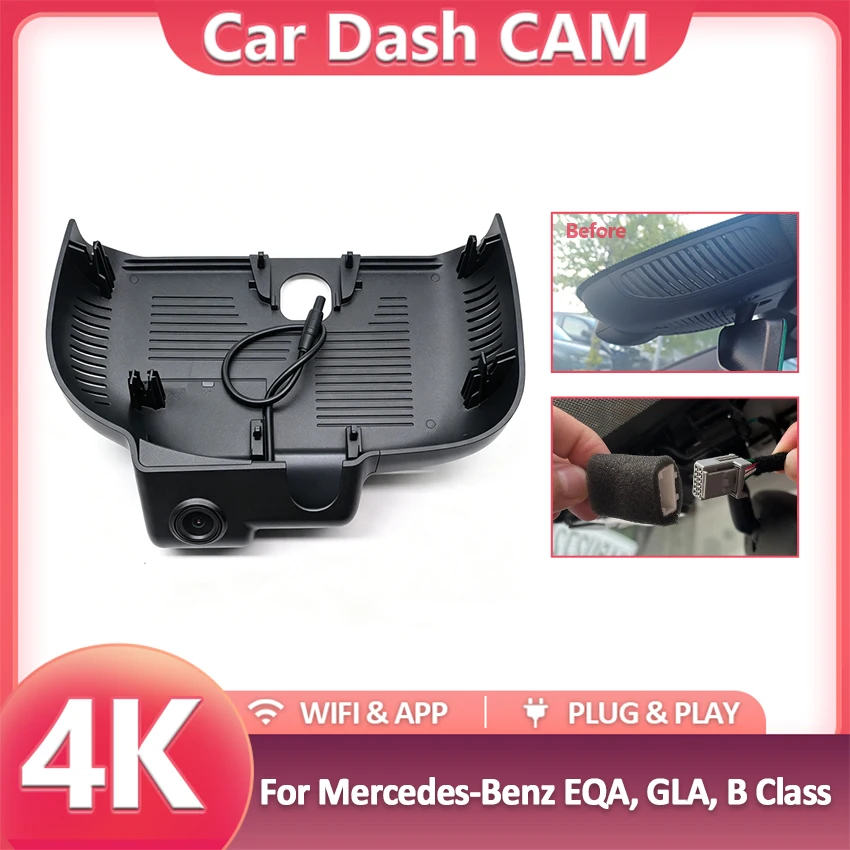 For Mercedes-Benz EQA, GLA, B Class 2024-2026 Plug and Play Front and Rear Dash Cam for Car Camera Recorder Dashcam WIFI Car Dvr