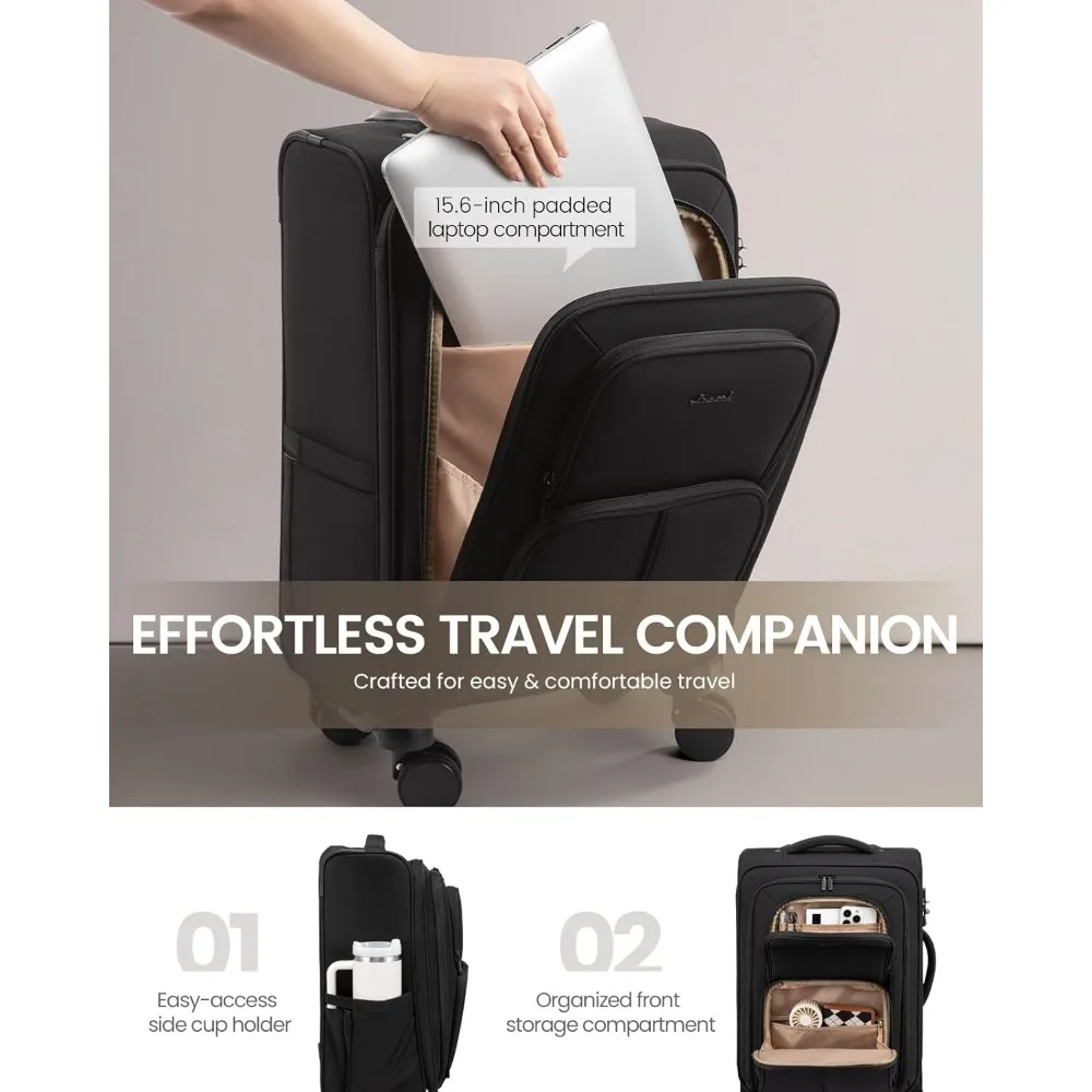 Lightweight 22 Inch Airline Approved Softside Spinner Luggage, Carry-On Suitcase with Wheels, Ideal for Travel