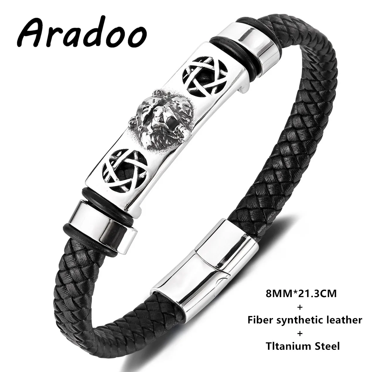 

ARADOO Eco-Friendly Synthetic Fiber Leather Bracelet for Men Multi-Layered Braided Punk-Style Wristband Festival Gift