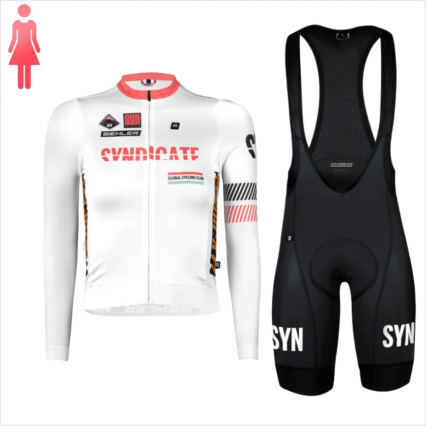 SYN Women\'s long sleeve white cycling jersey and black/red/green bottom new style spring autumn season outdoor cycling clothing