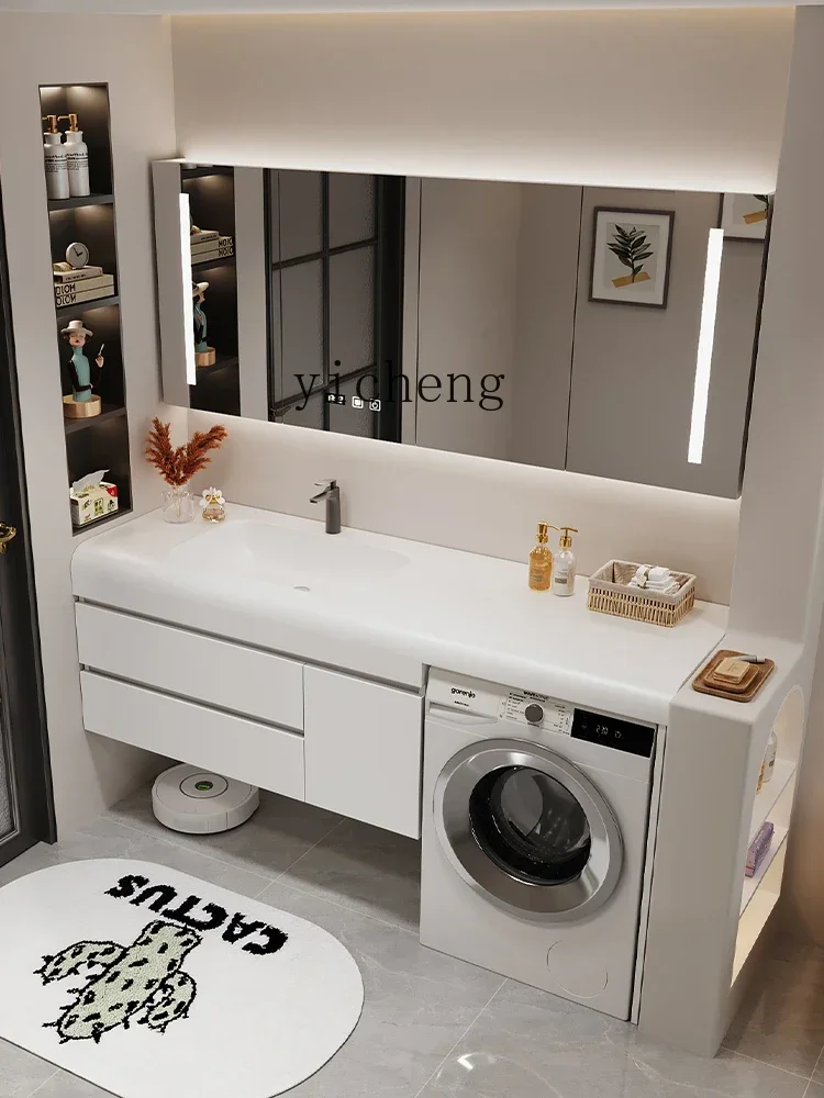 TQH-v7.7 Washing Machine Bathroom Cabinet Balcony Rock Board Ceramic Wash Basin Bathroom Washstand