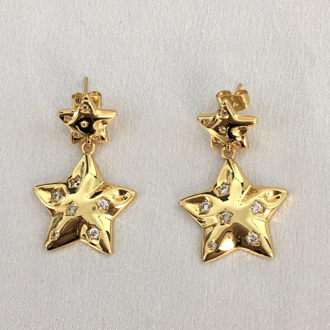 24 new five-pointed star pendant earrings for women senior sense temperament diamond set zircon star earrings