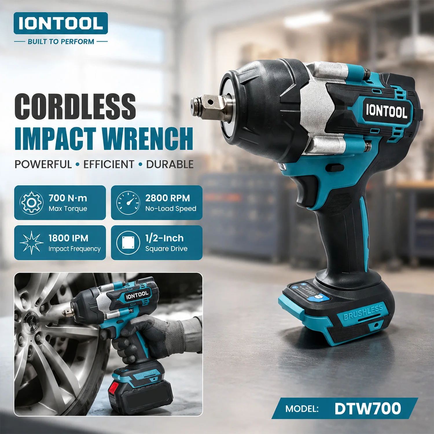 IONTOOL DTW700 Anti-slip Cordless Impact Wrench 1/2