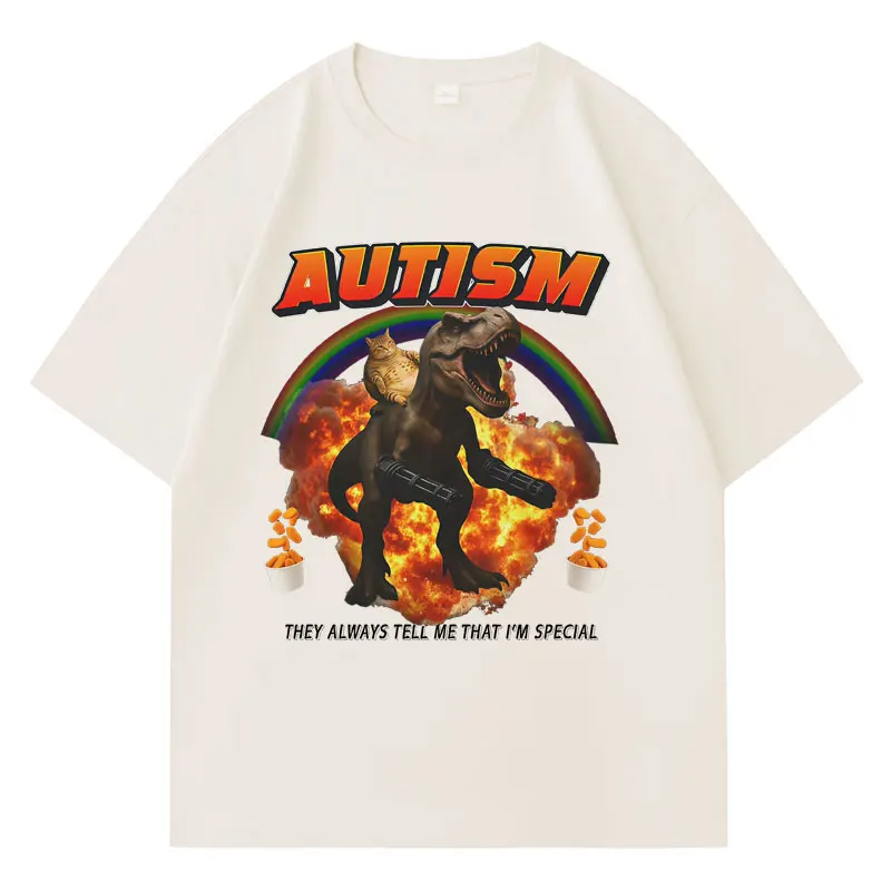 Autism Funny Cat Meme T-shirt Men Women Tide Crewneck Short Sleeve Oversized T-shirts Summer Sport Loose Cozy Streetwear T Shirt