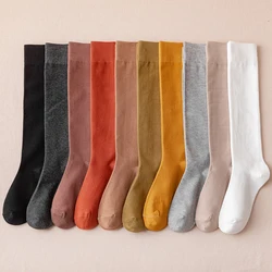 1 Pack Cotton Knee Socks for Women Plain Solid Colors Black White Spring Autumn Elegant Soft Comfortable Knee High Stocking