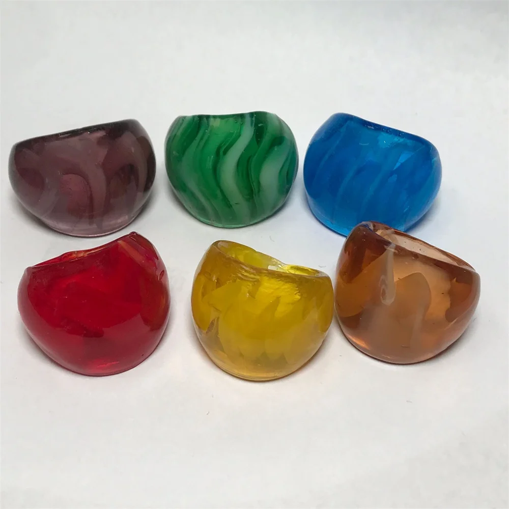 Fashion Handmade Murano Glass Rings For Women Pretty Single or Two Ribbon Finger Rings Party Gifts Beautiful Glass Jewelry