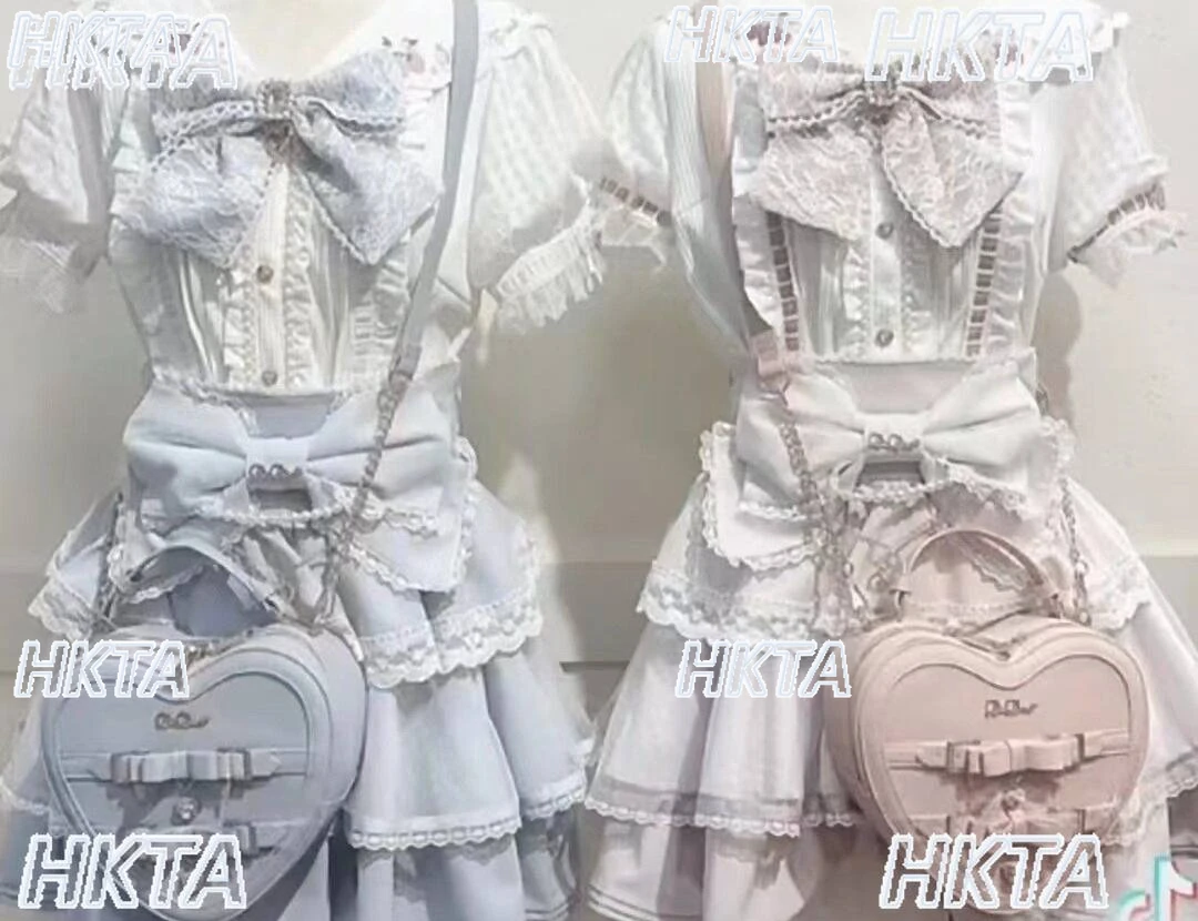 

Japanese Strawberry Embroidered Bow Lace Lolita Doll Collar Bubble Short Sleeve White Shirt Girl Sweet Girl Blouses Top Women