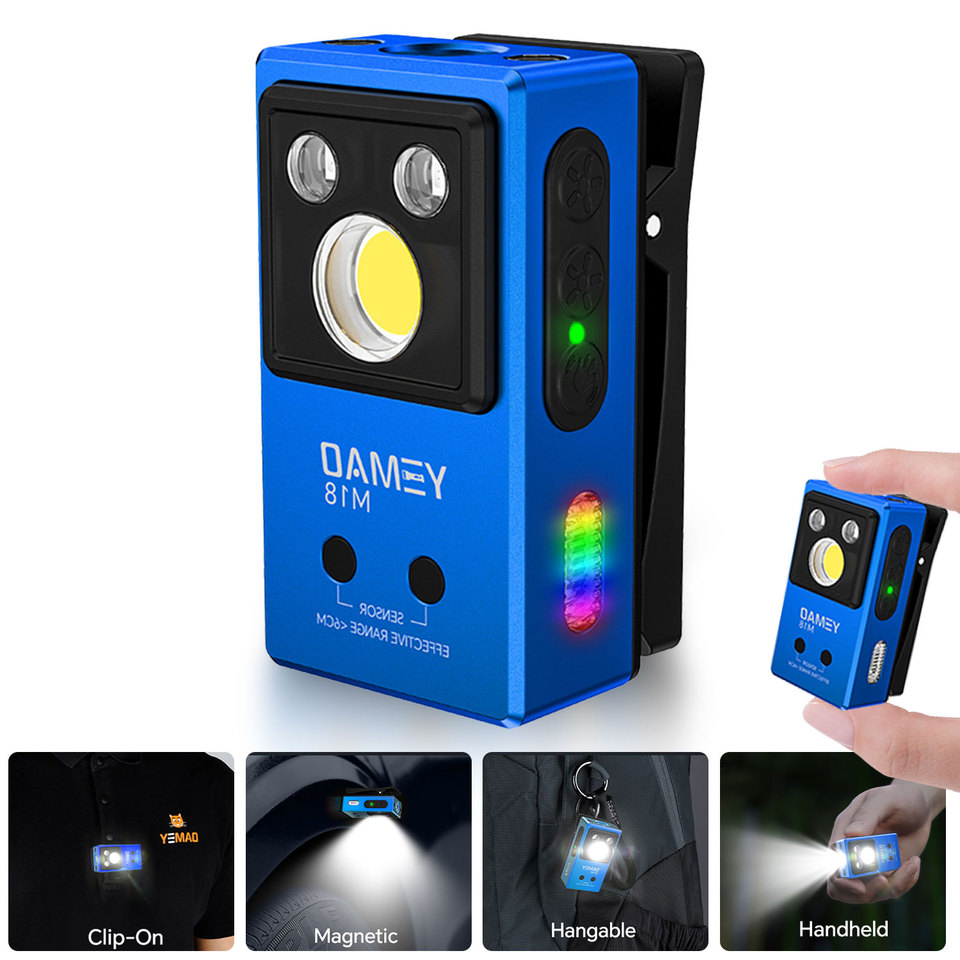  YEMAO M18blue Clip Light 270LM USB C Rechargeable Pocket Flashlight Mini Spotlight/Floodlight Portable EDC RGB Torch with Magnet 