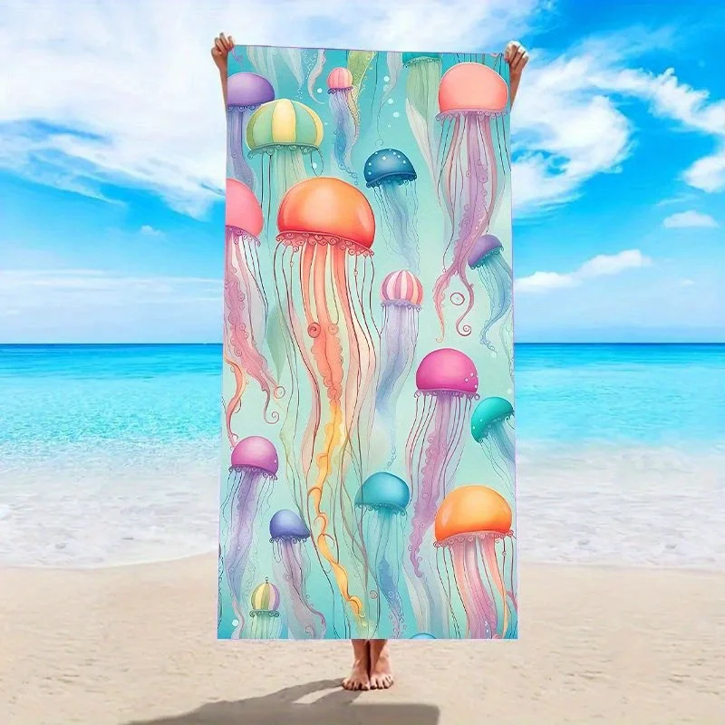 

Пляжное полотенце с красочным принтом медузы, солнцезащитный крем, ветрозащитное, подходит для бассейна, кемпинга, дорожного одеяла