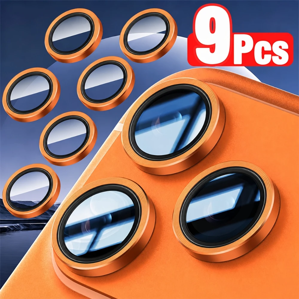 Lot de 9 protections d'objectif d'appareil photo pour iPhone 17, 16, 15, 14, 13, 12 Pro Max, et protection d'écran en verre trempé de haute qualité