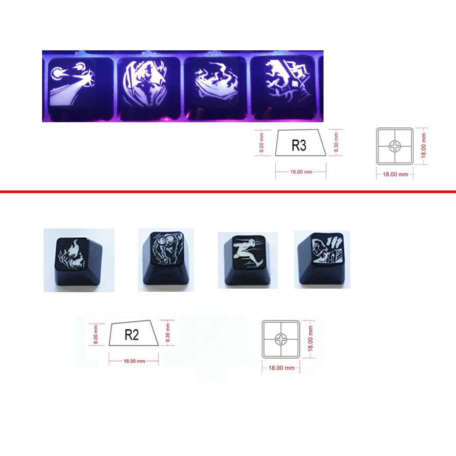 4Pcs League Of Legends LOL Backlight Keycaps Personality Translucent Keycaps Mechanical Keyboard DIY Custom Avatar Skill Keycaps