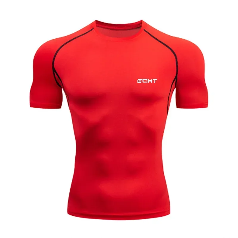 

Summer Breathable Quick-drying Elastic Short-sleeved Gym Men's Fitness Running T-shirt Letter Printed Casual Daily Top S-3XL