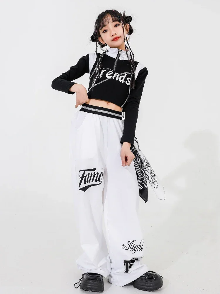 Kids Hip Hop Dance Clothing Long Sleeve Tops Star Cargo Pants Girls Fashion Kpop Jazz Dance Outfit Cheerleading Clothes DL11696