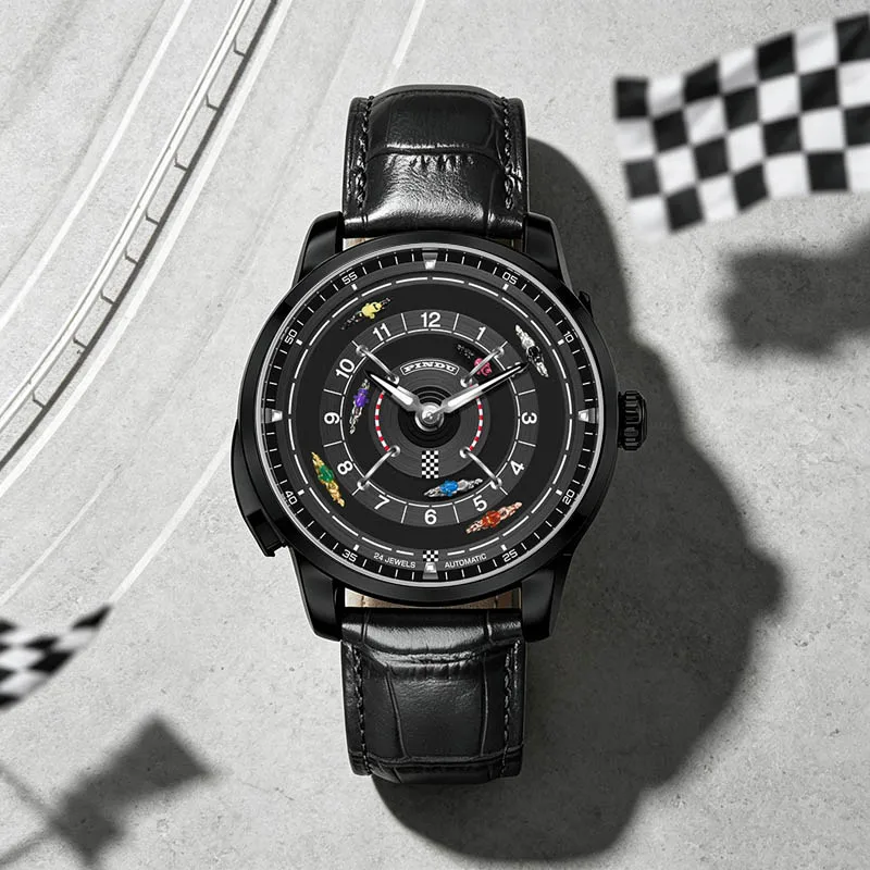 PINDU Design Original Top Men's Mechanical Watch NH35A Push Button Rotary Horse Racing Game Watch Hands Sapphire Watch For Men