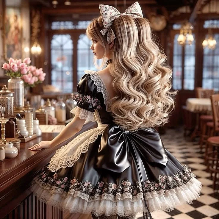 Cosplay Lolita Galajurk Korte Baljurk Zwart En Ivoor Meid Cocktail Party Jurken Boog Bloemen Korte Mouw Kostuum Aangepast