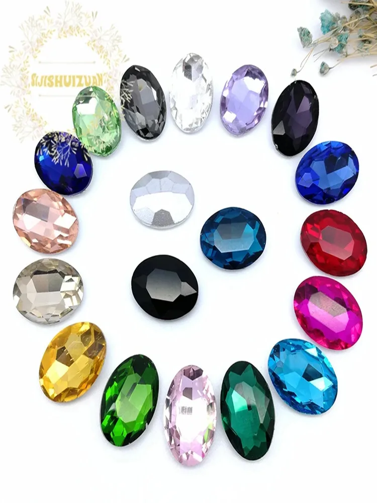 5 SIZES 30PCS  Wine red oval shape Glass Crystal sew on rhinestones with calw Diy wedding decoration