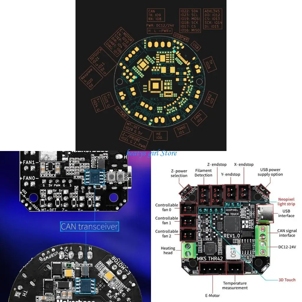 

C7AB MKS THR36/THR42 Плата -принтер для Klipper Hotend Teat Tool Canbus RP2040 MCU -печата