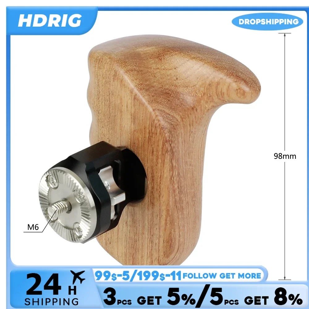 HDRIG Universal DSLR Camera Hand Grip Wooden Mini Side Handle With M6 ARRI Rosette Mount for DSLR Camera Cage Kit