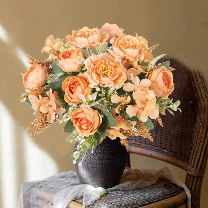 

Artificial Flowers White Silk Hydrangea Peony Wedding Party Bundle Festival HomeRoom TableVase Decor Outdoor Yard GardenDiy Gift