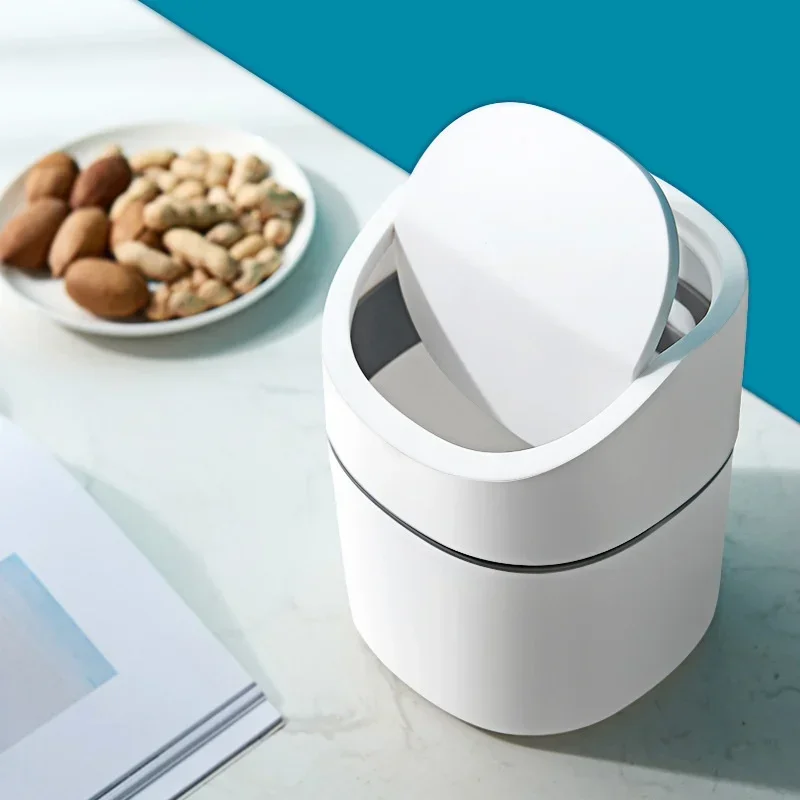 Creative Nordic Style Table Trash Bin Desk Garbage Bin for Kitchen Bathroom Bedroom Turn Over Cover Table Bin