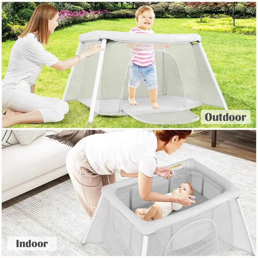 روضة أطفال مدمجة مع سرير، مرتبة ناعمة، وحقيبة حمل - حضانة خفيفة الوزن قابلة للطي لحديثي الولادة والأطفال الصغار (خفيفة