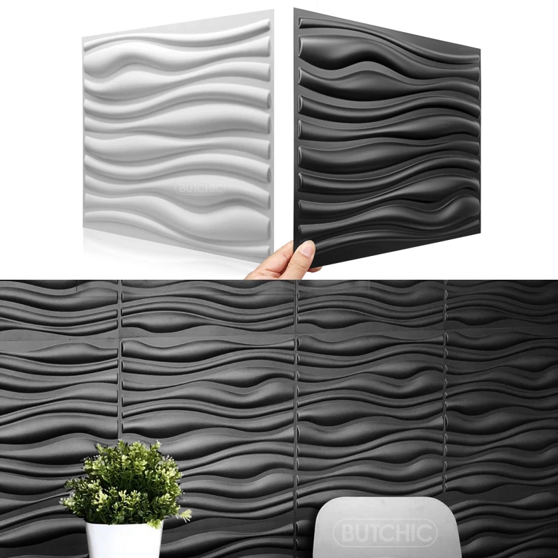 30cm Decorative 3D Wall Panel wave Diamond Design Non self-adhesive plastic tile 3D wall sticker living room Bathroom wall paper