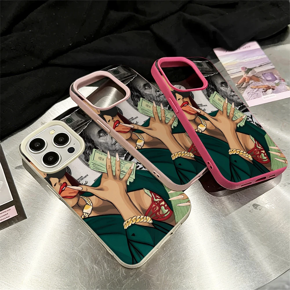Schöne Frau Dollars Handyhülle für iPhone 17 16 15 14 13 12 11 Pro Max 16 15 14 Plus 17 16 15 Pro 17Air Silikon Matte Hülle – Detail 3