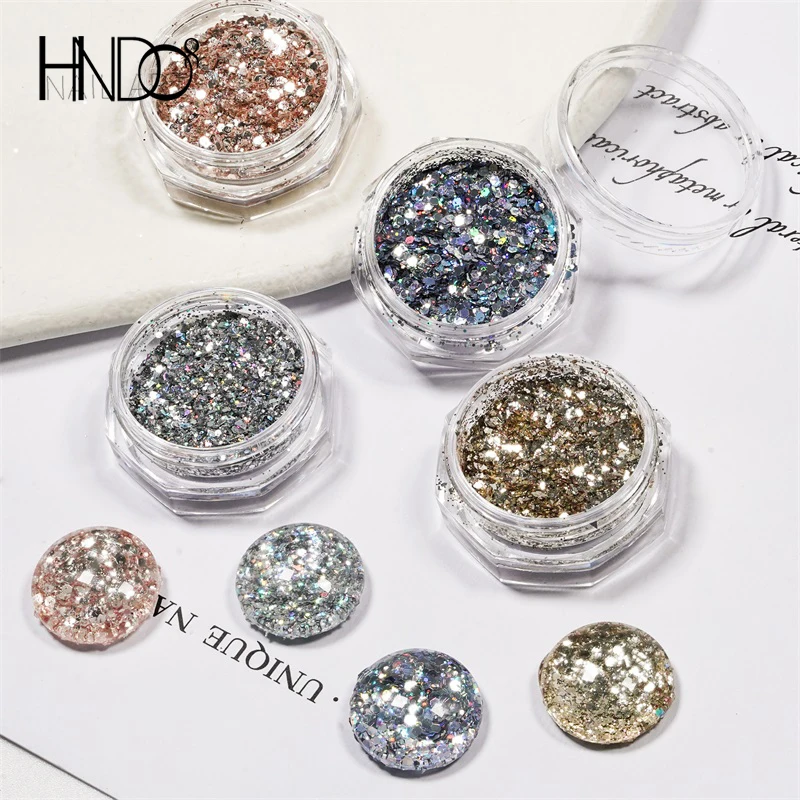 

HNDO 4 Color Set Mixed Hexagons Sparkle Sequins Nail Glitter for Manicure Design Holographic Decoration Powder Shiny Accessories