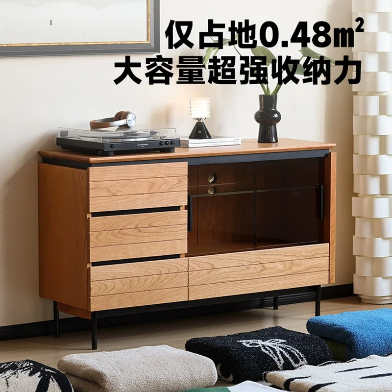 Nordic solid wood dining side cabinet simple small apartment cherry wood six-bucket cabinet