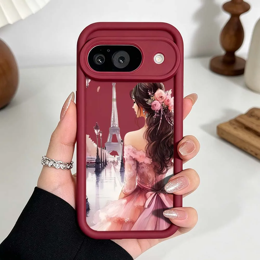 Fashion Pink Girl Flower Cover For Google Pixel 10 9 8 7 9a 8a 7a Pro XL Eye Ladder Phone Case