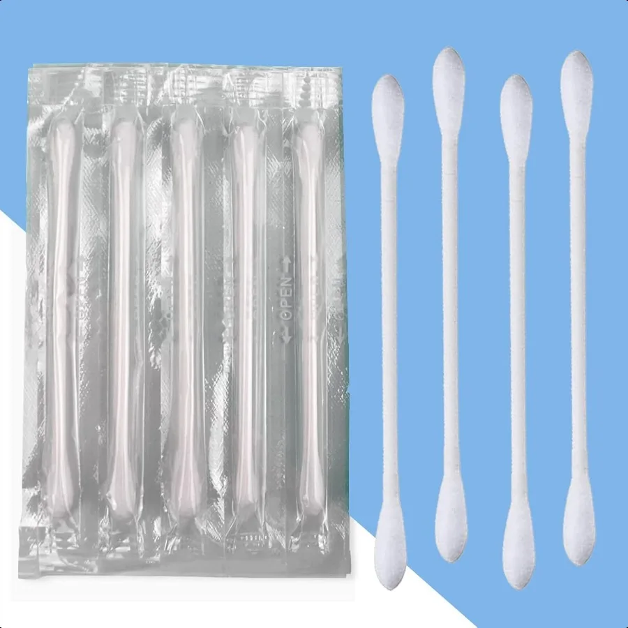 Cotton Swab Individually Wrapped 200 Count Natural Cotton Buds Double Tipped Cotton Tips for Ear Beauty Care Cleaning White Dou