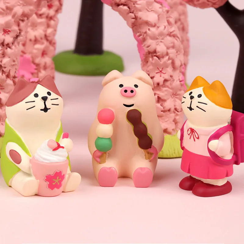 Cat Sakura Cake Japanese Style Miniature Ornament Accessories Zakka Diy Car Interior Desktop Resin Crafts Microlandschaft Decor