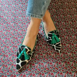 Shallow Mouth Pointed Toe Shoes Woman Flats Low Heels Fringe Casual Female Sneakers Mixed Colors Autumn Dress Tassel Summer New