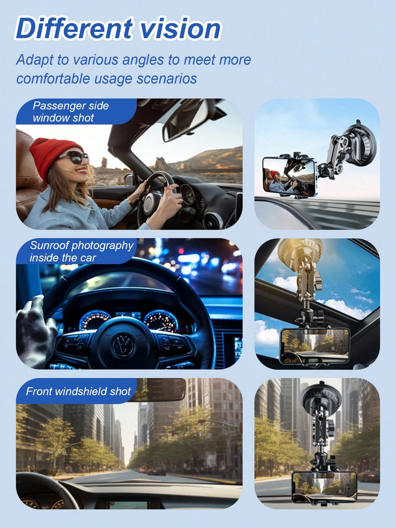 Supporto per telefono da auto con ventosa premium – Design antiurto e ammortizzante, realizzato in lega di alluminio resistente, struttura a 3 sfere