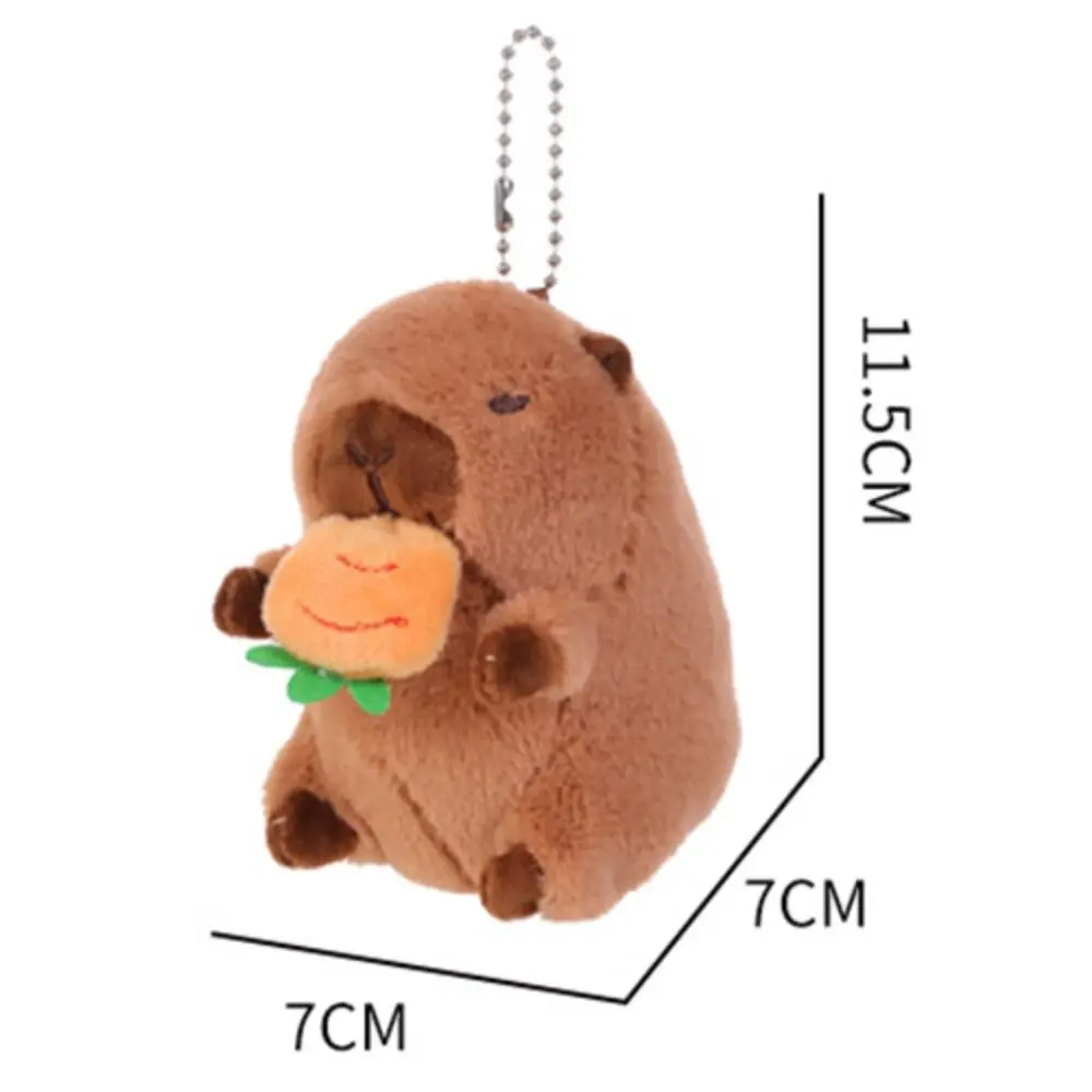 Ziehbarer Capybara-Plüschanhänger, Erdbeer-Avocado-Capybara-Plüsch-Schlüsselanhänger, Rettich, 11 cm, grüne Capybara-Plüschpuppe, Geburtstagsgeschenk