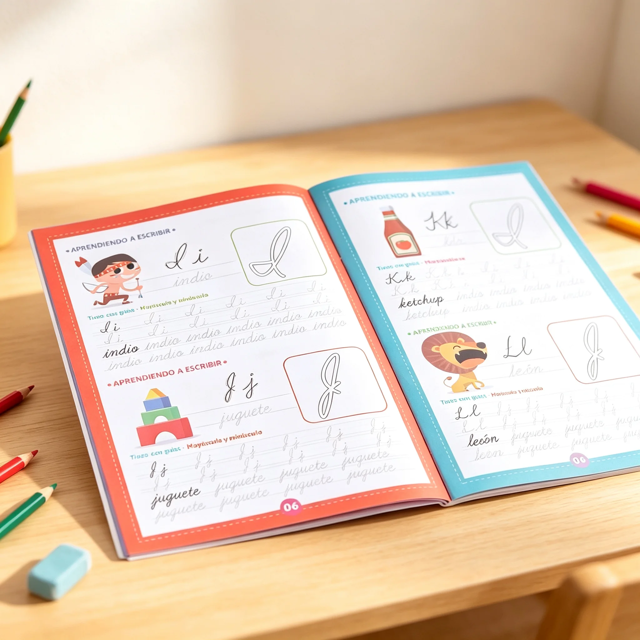 1 x 16-Page Spanish Fancy Script Handwriting Practice Book – Illustrated Vocabulary Tracing Pages – Handwriting Workbook Gift